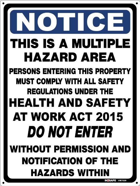 Picture of NOTICE THIS IS A MULTIPLE HAZARD AREA SIGN 225 X 300 PVC